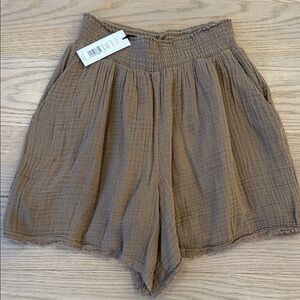 Michael Stars Taupe High-Waist Gauze Shorts